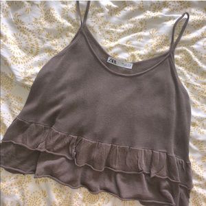 Zara Ruffle Tan Crop Tank